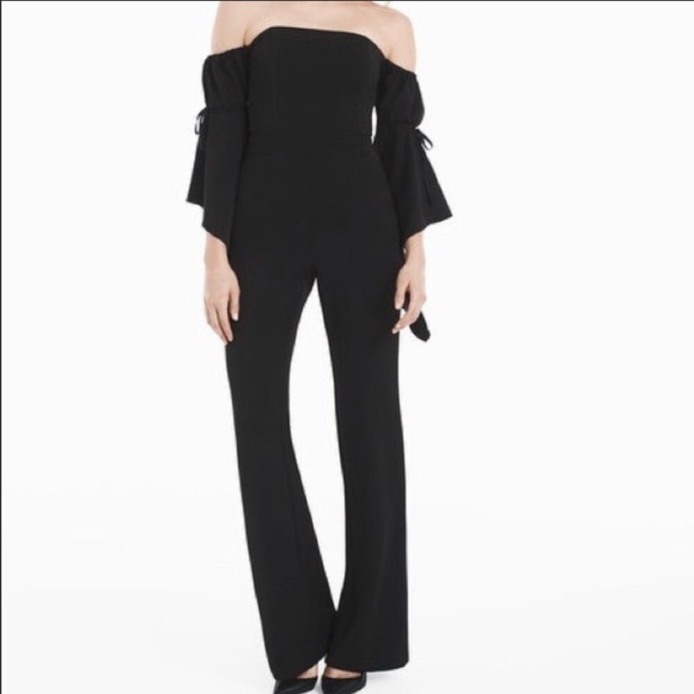 WHBM Off-the-sleeve jumpsuit with drama sleeve